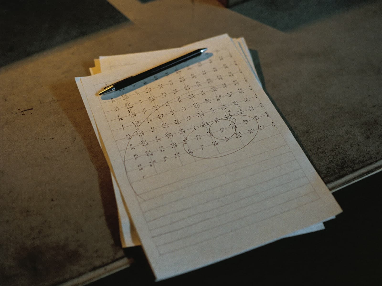 The five layer diagnostic printed out and worked through by hand at a desk.